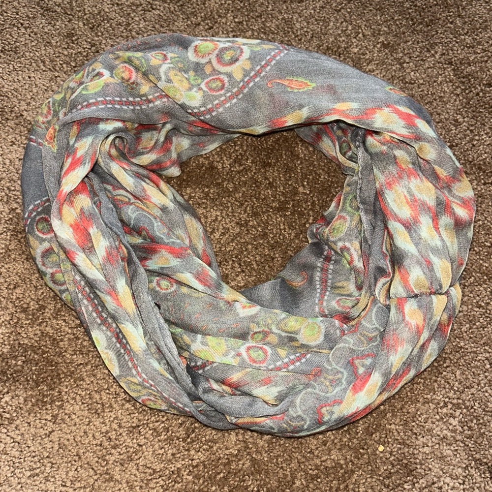 Gray Infinity Scarf with Abstract Patterns